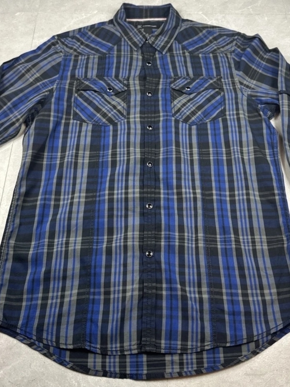 INC International Concepts Blue & Gray Plaid Button-Down Shirt